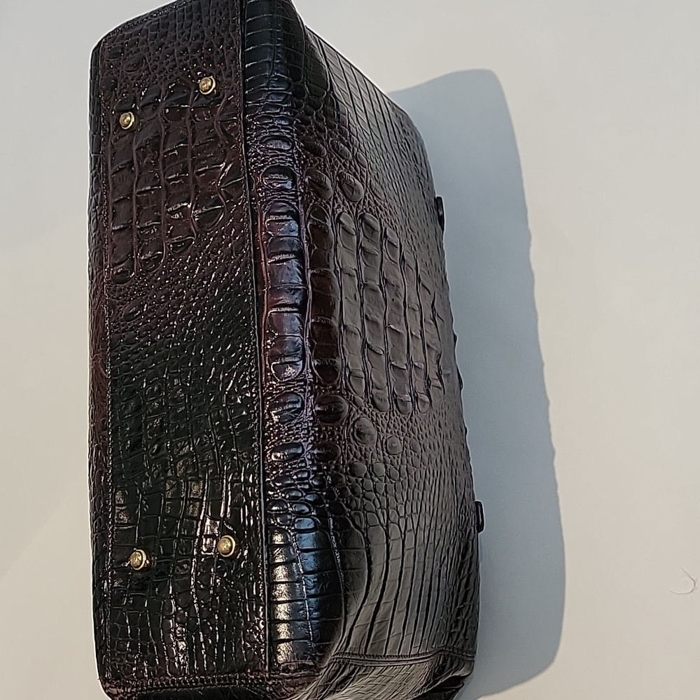BRAHMIN Crocodile-Embossed Brown Leather Bag.  16"w x 10"h x 3.5 D - Picture 7 of 13